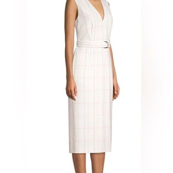 Hugo Boss White Plaid Midi Dress - Picture 2 of 12